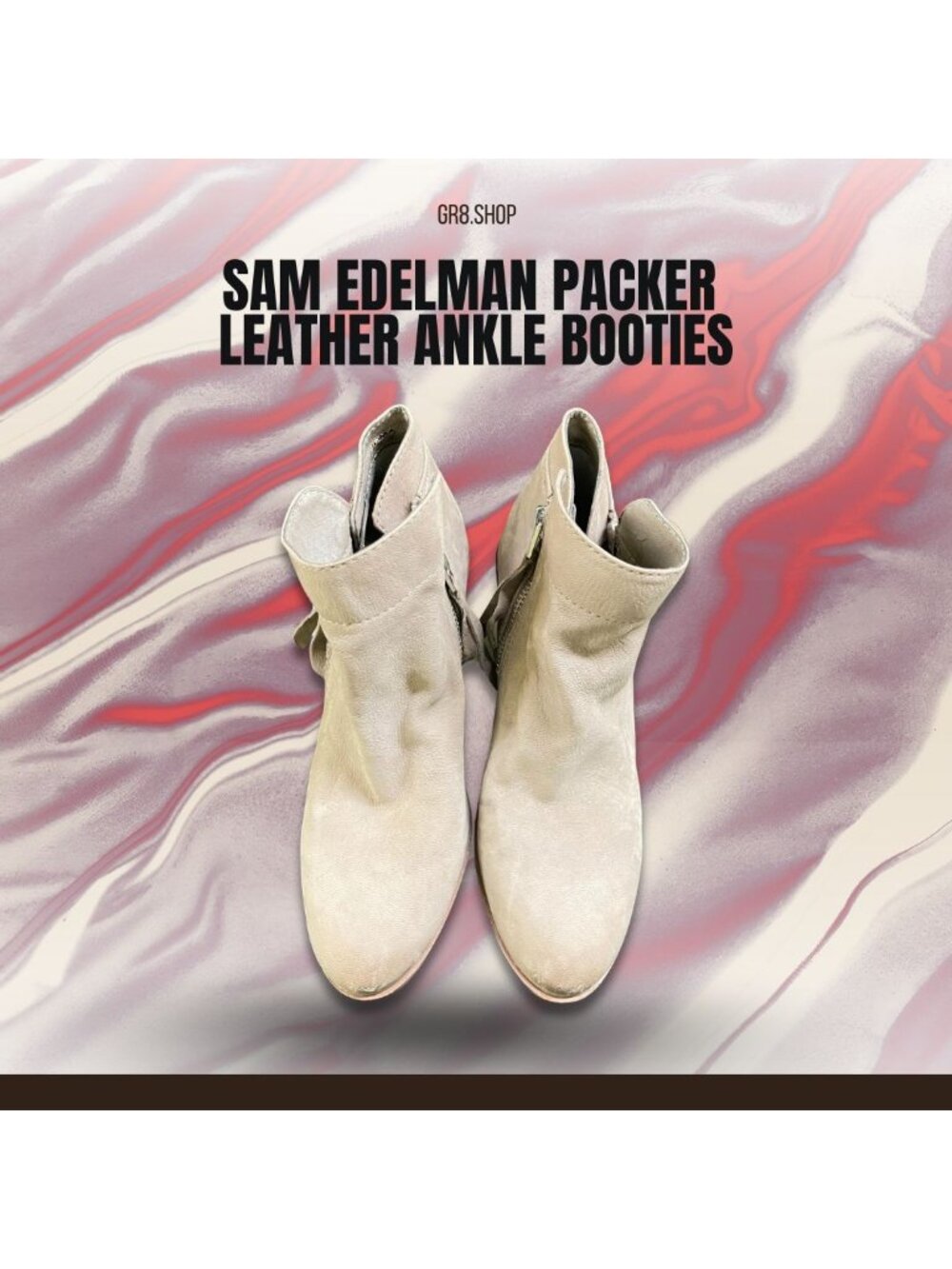 SAM EDELMAN PACKER Leather Ankle Booties Size 6 Beige With Zipper Detailing